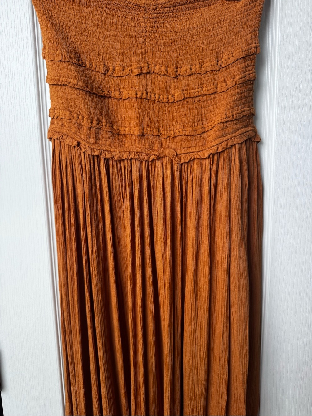 O'Neill Strapless Smocked Maxi Dress in Burnt Orange - Picture 2 of 6
